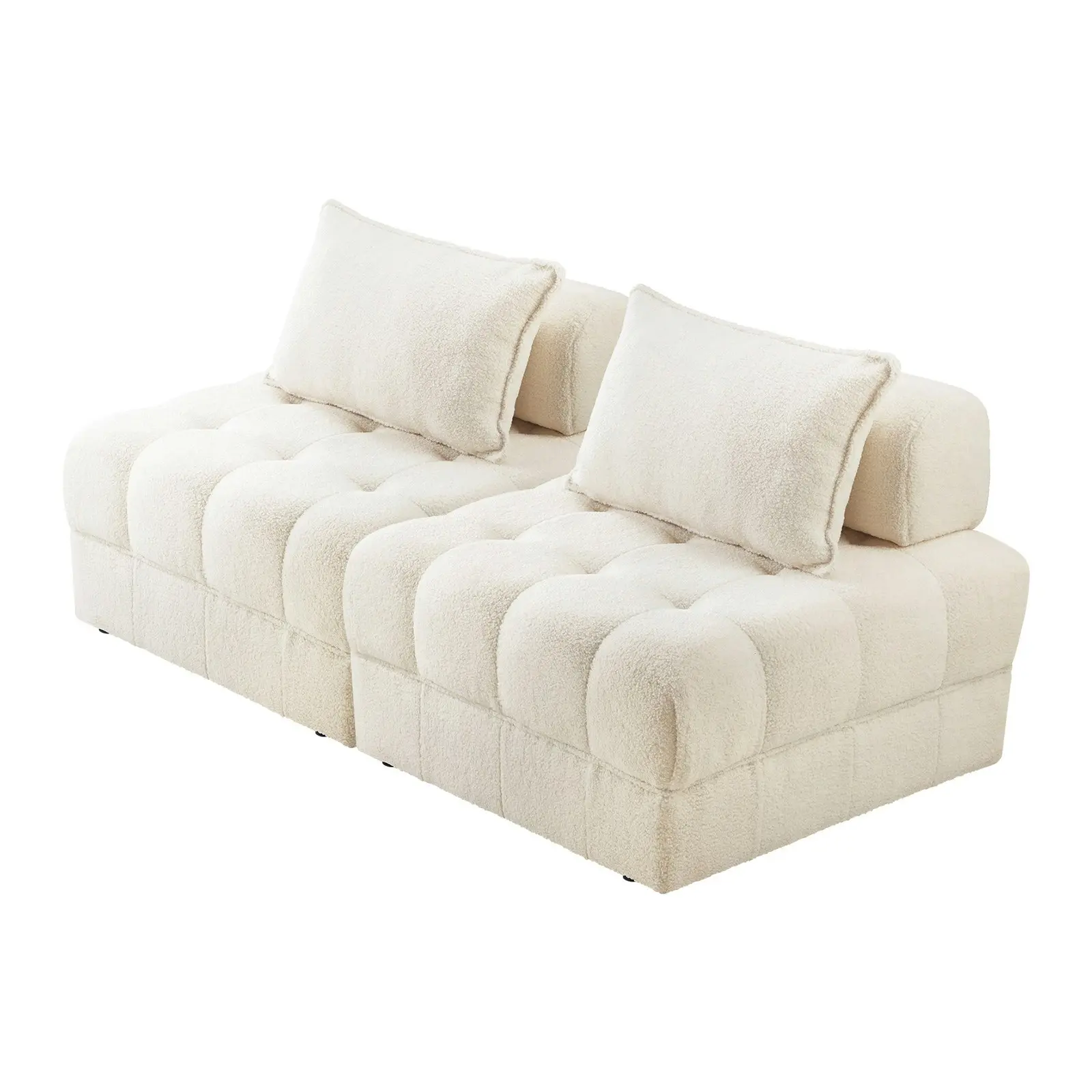 Oikiture 2 Seater Boucle Modular Sofa Lounge Chair Armless TOFU Back White