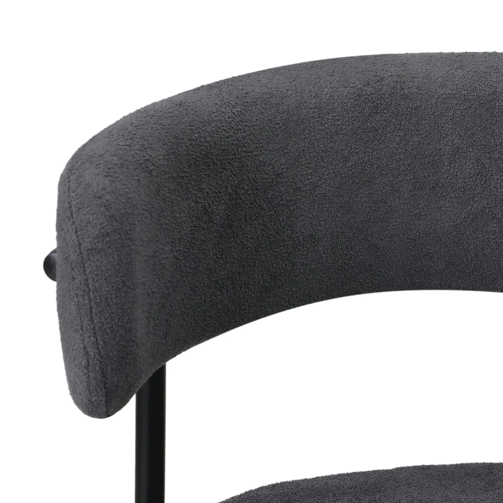 Oikiture 2x Dining Chair Round Boucle Kitchen Lounge Seats Backrest Dark Grey