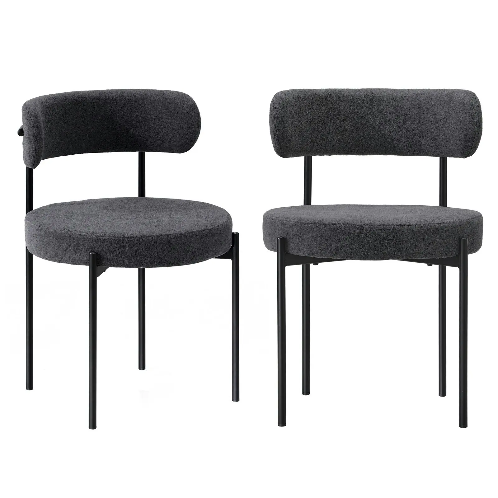 Oikiture 2x Dining Chair Round Boucle Kitchen Lounge Seats Backrest Dark Grey