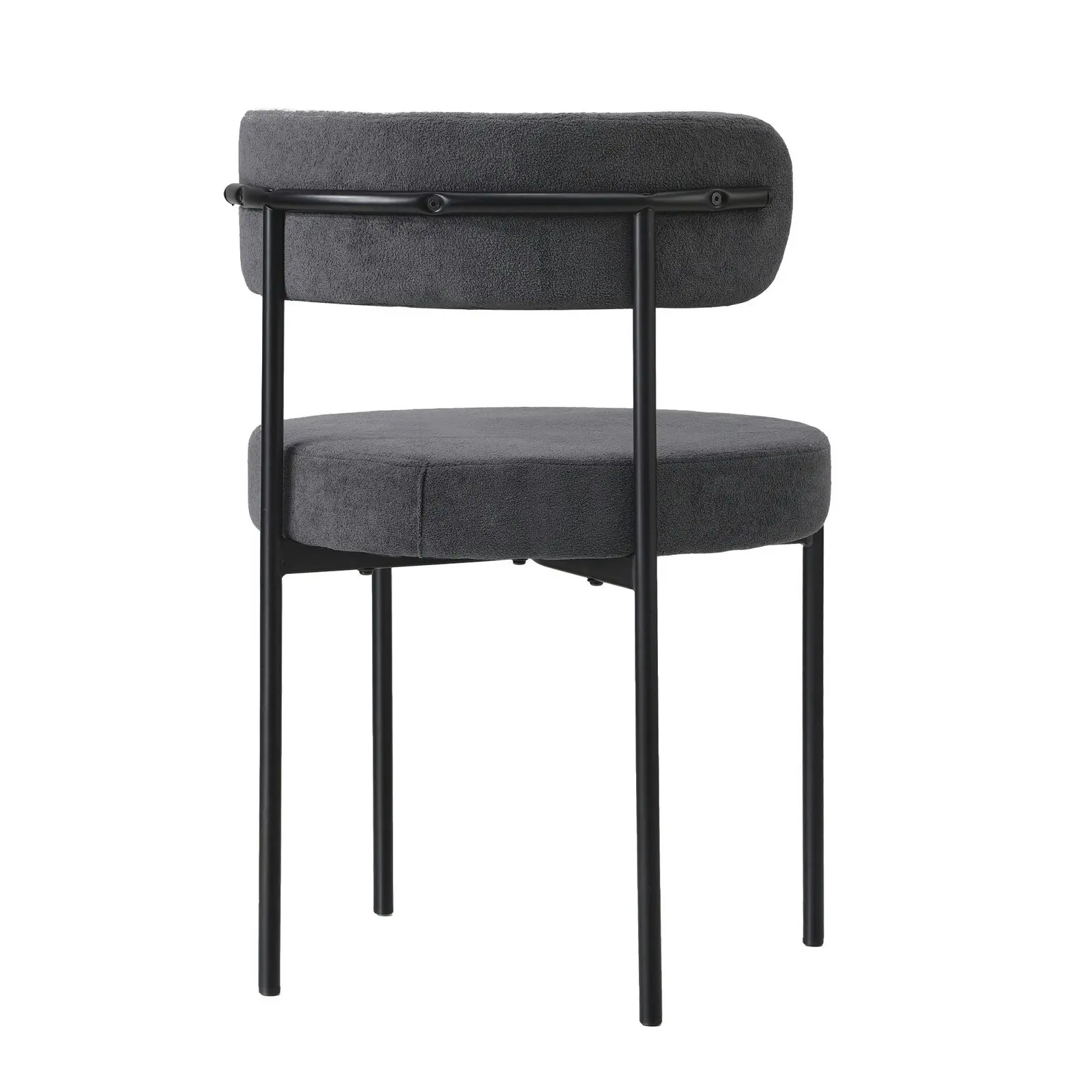 Oikiture 2x Dining Chair Round Boucle Kitchen Lounge Seats Backrest Dark Grey