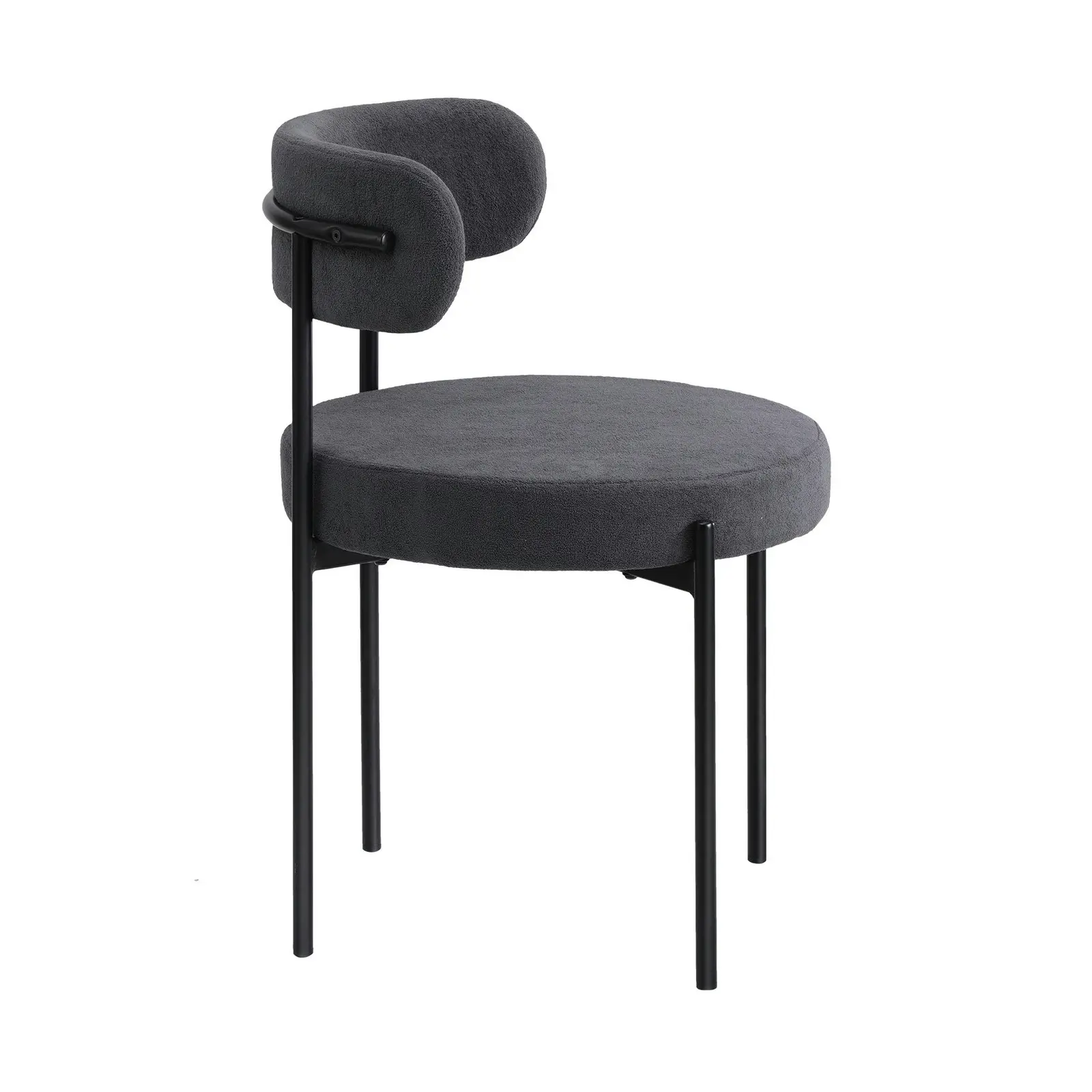 Oikiture 2x Dining Chair Round Boucle Kitchen Lounge Seats Backrest Dark Grey