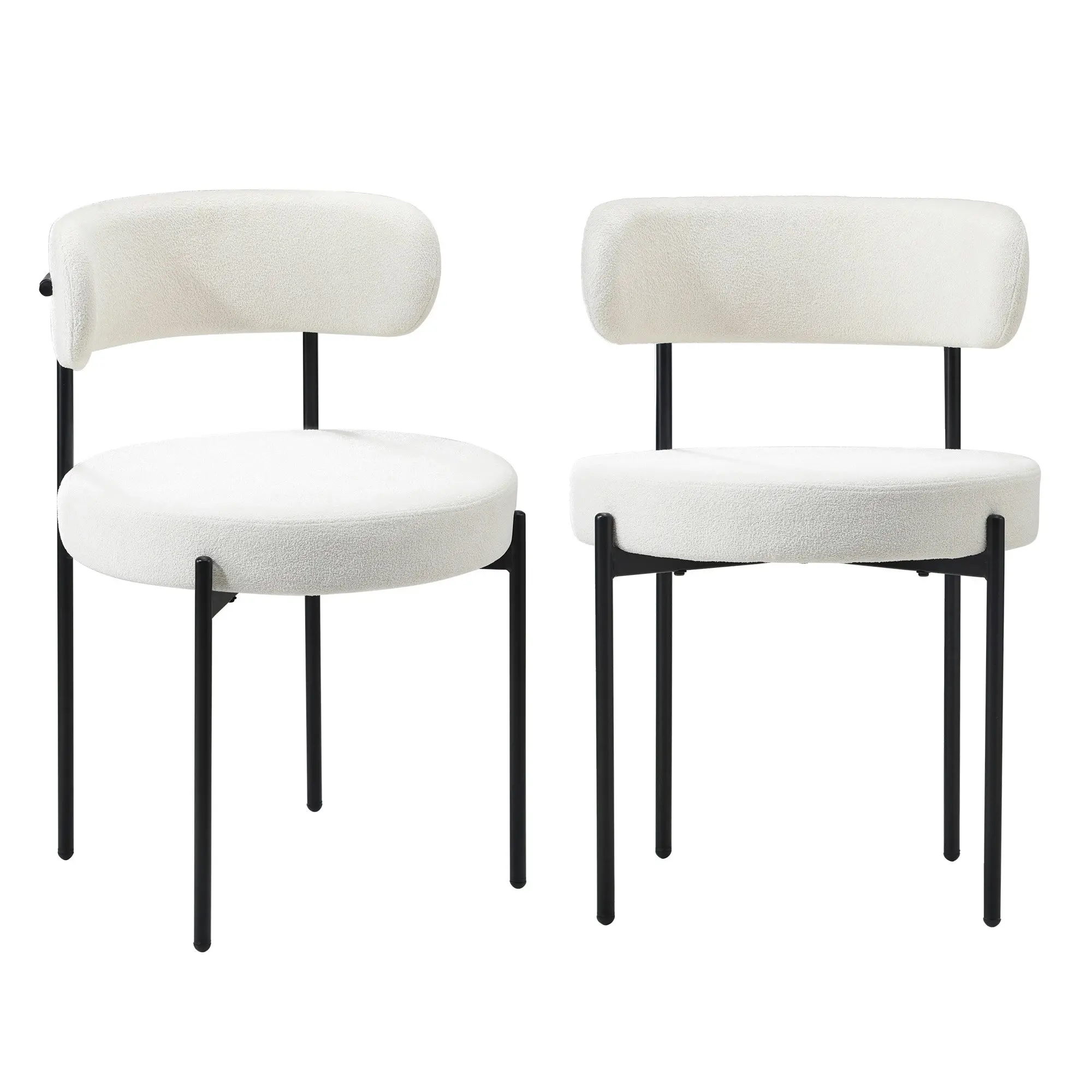 Oikiture 2x Dining Chair Round Boucle Kitchen Lounge Seats Backrest White