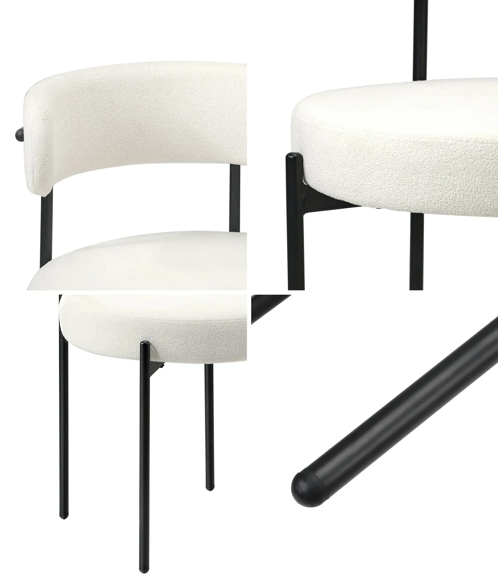 Oikiture 2x Dining Chair Round Boucle Kitchen Lounge Seats Backrest White