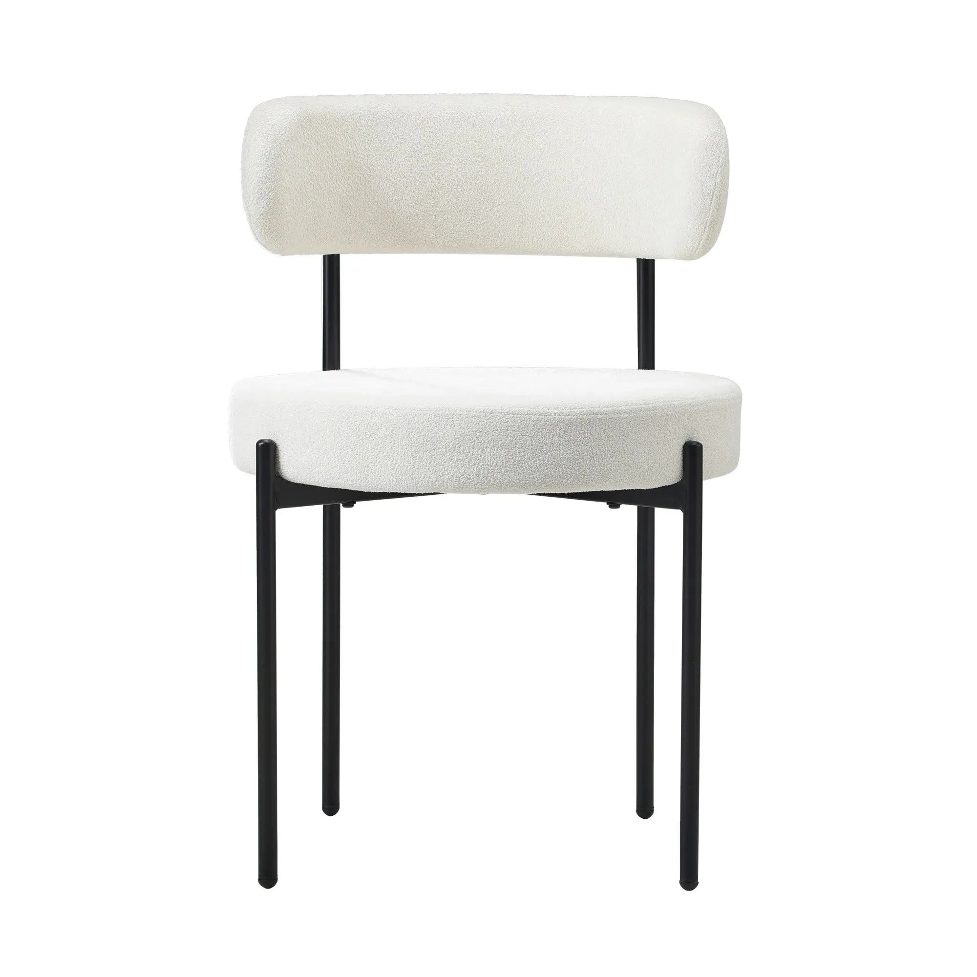 Oikiture 2x Dining Chair Round Boucle Kitchen Lounge Seats Backrest White