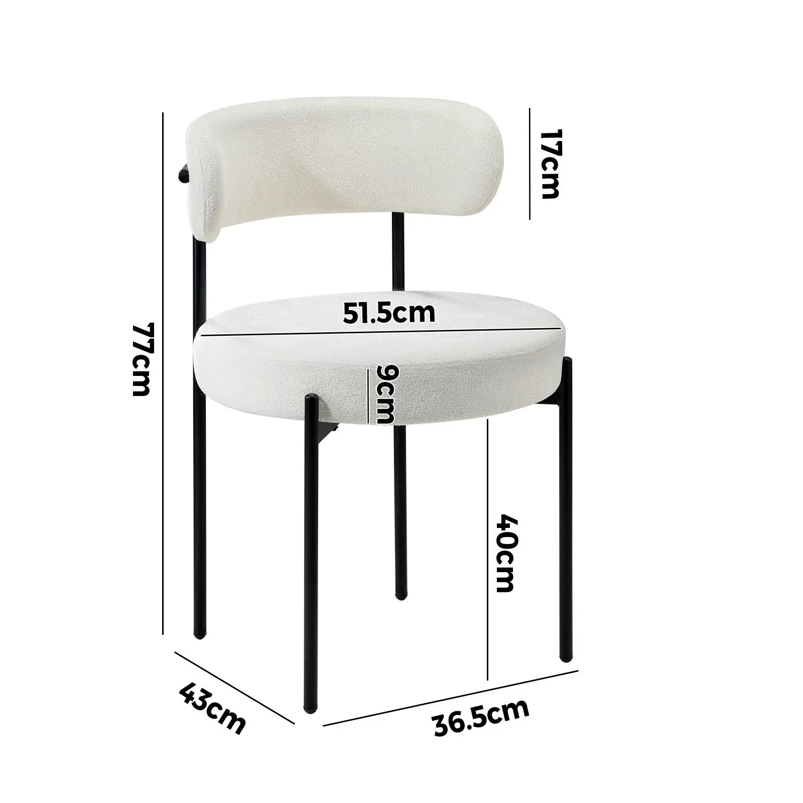 Oikiture 2x Dining Chair Round Boucle Kitchen Lounge Seats Backrest White