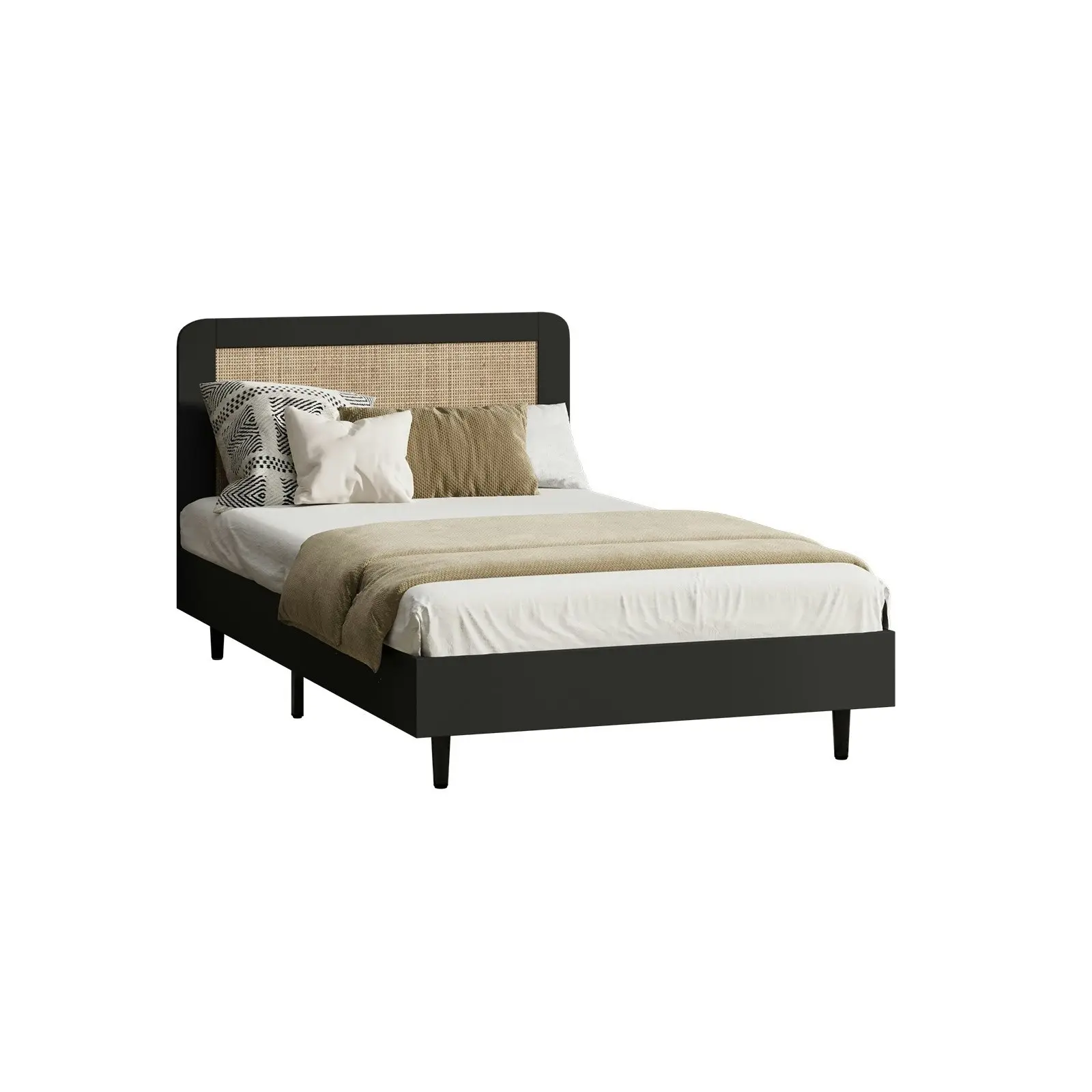 Oikiture Bed Frame Wooden Bed Frame Black-Single