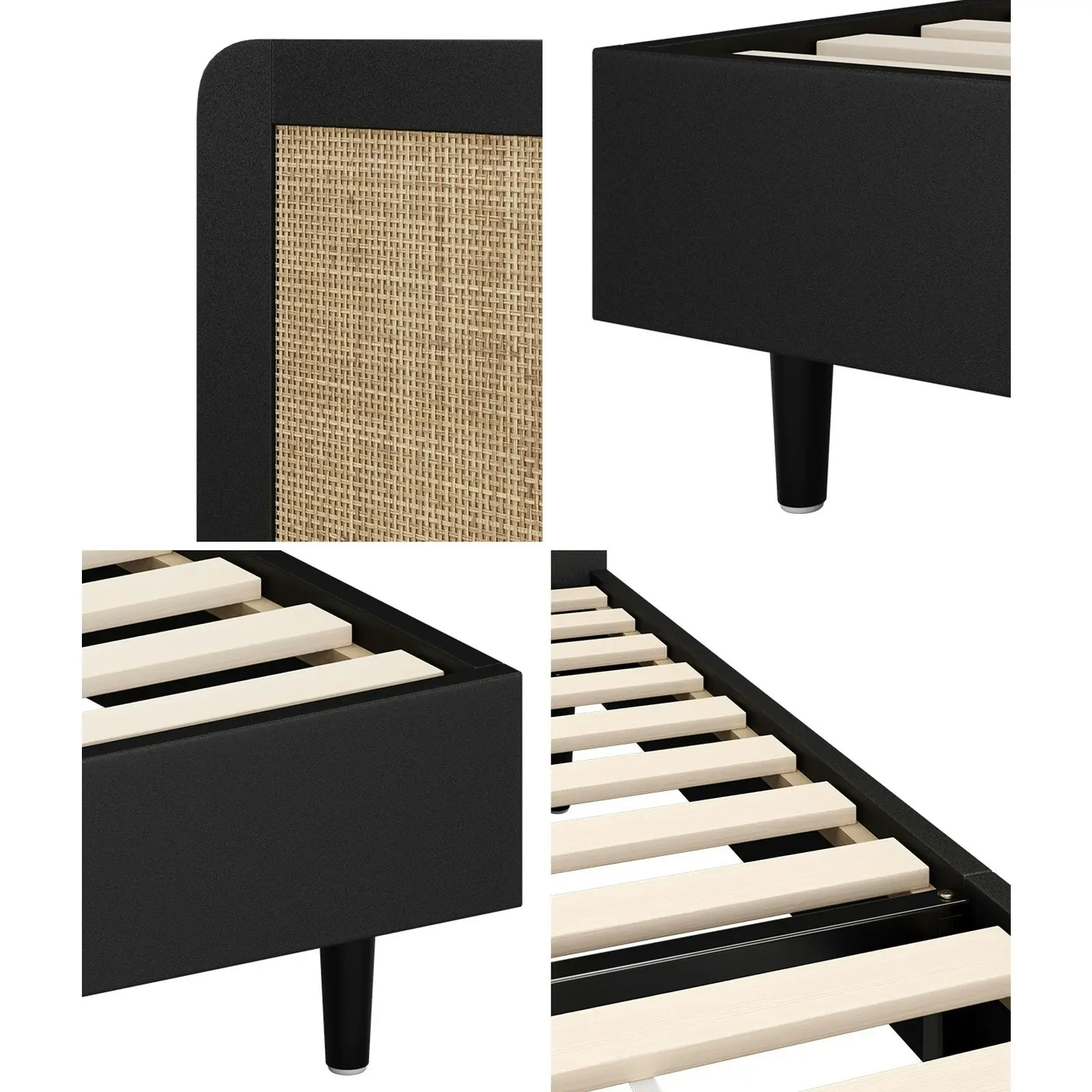 Oikiture Bed Frame Wooden Bed Frame Black-King Single