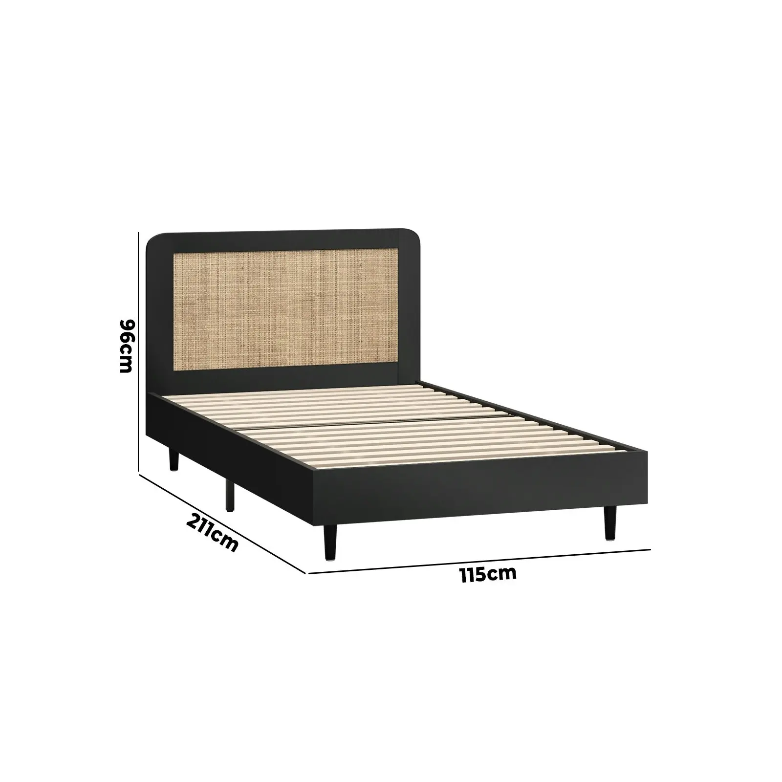 Oikiture Bed Frame Wooden Bed Frame Black-King Single