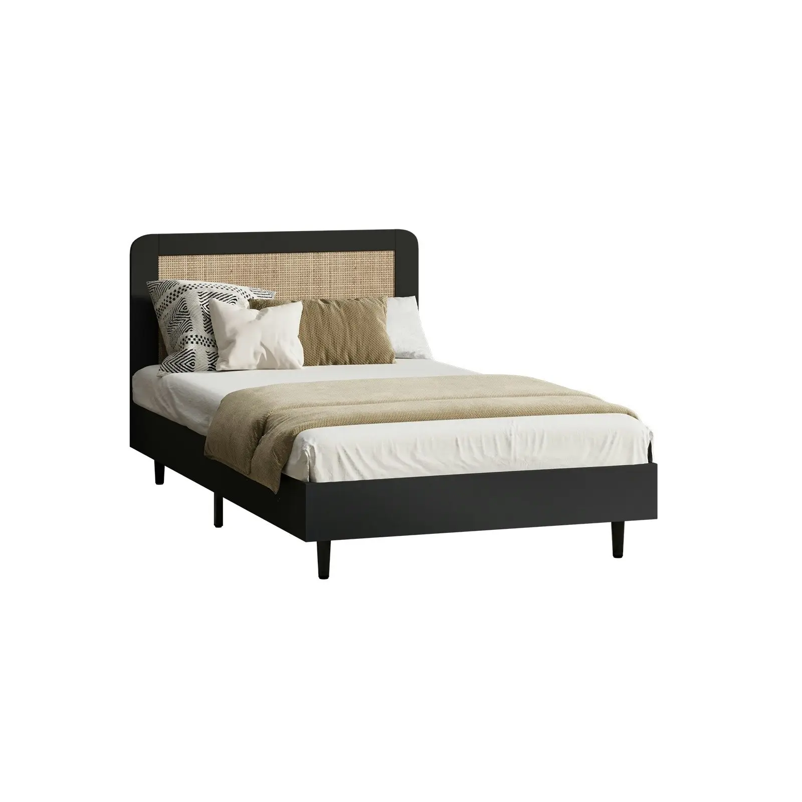 Oikiture Bed Frame Wooden Bed Frame Black-King Single