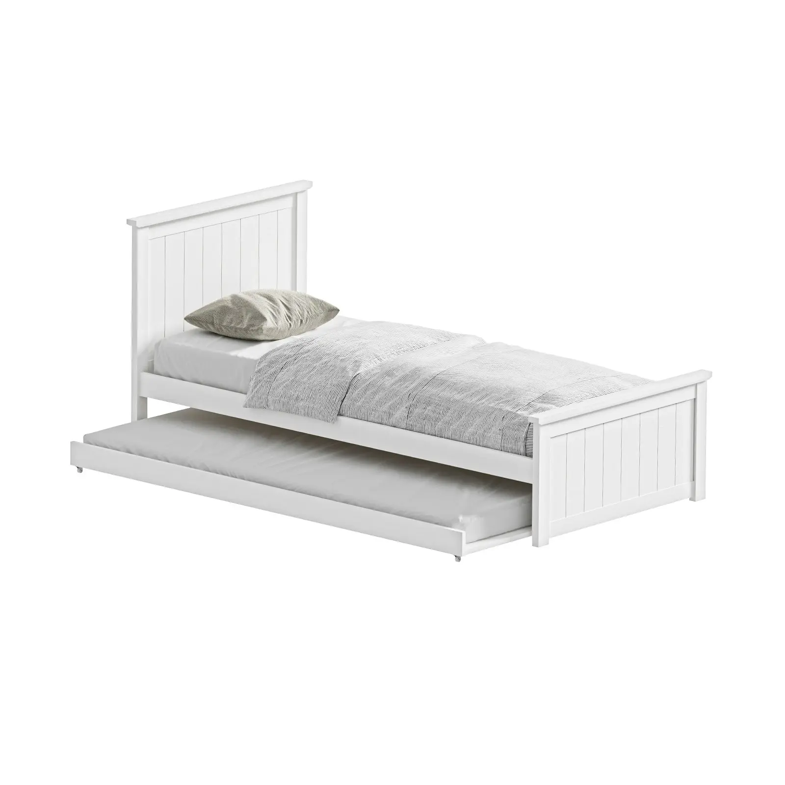 Oikiture Trundle Bed Frame Daybed Single Size Timber Wooden Single Beds x2 White