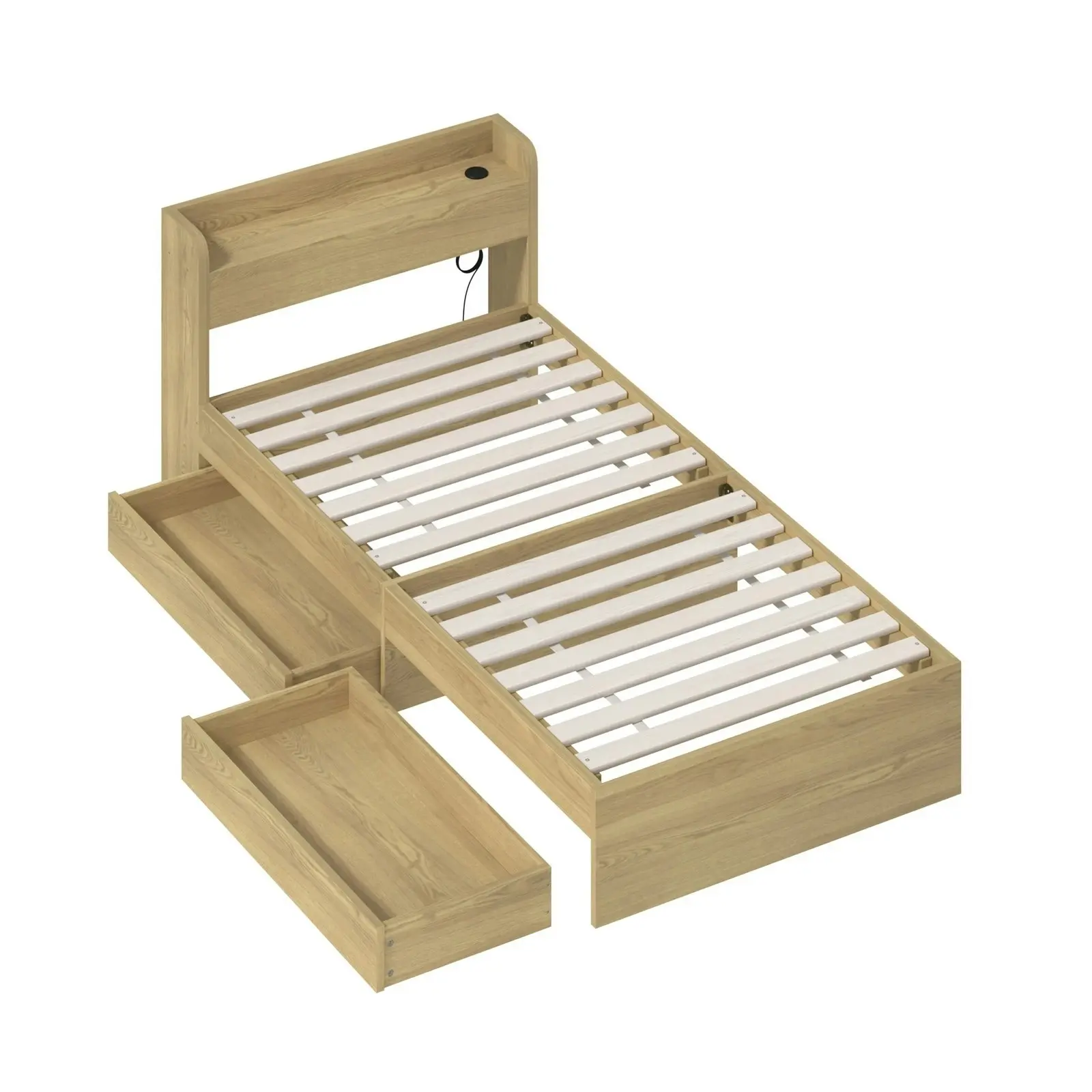 Oikiture Bed Frame Single Size With Charging Port 2 Drawers MEXI