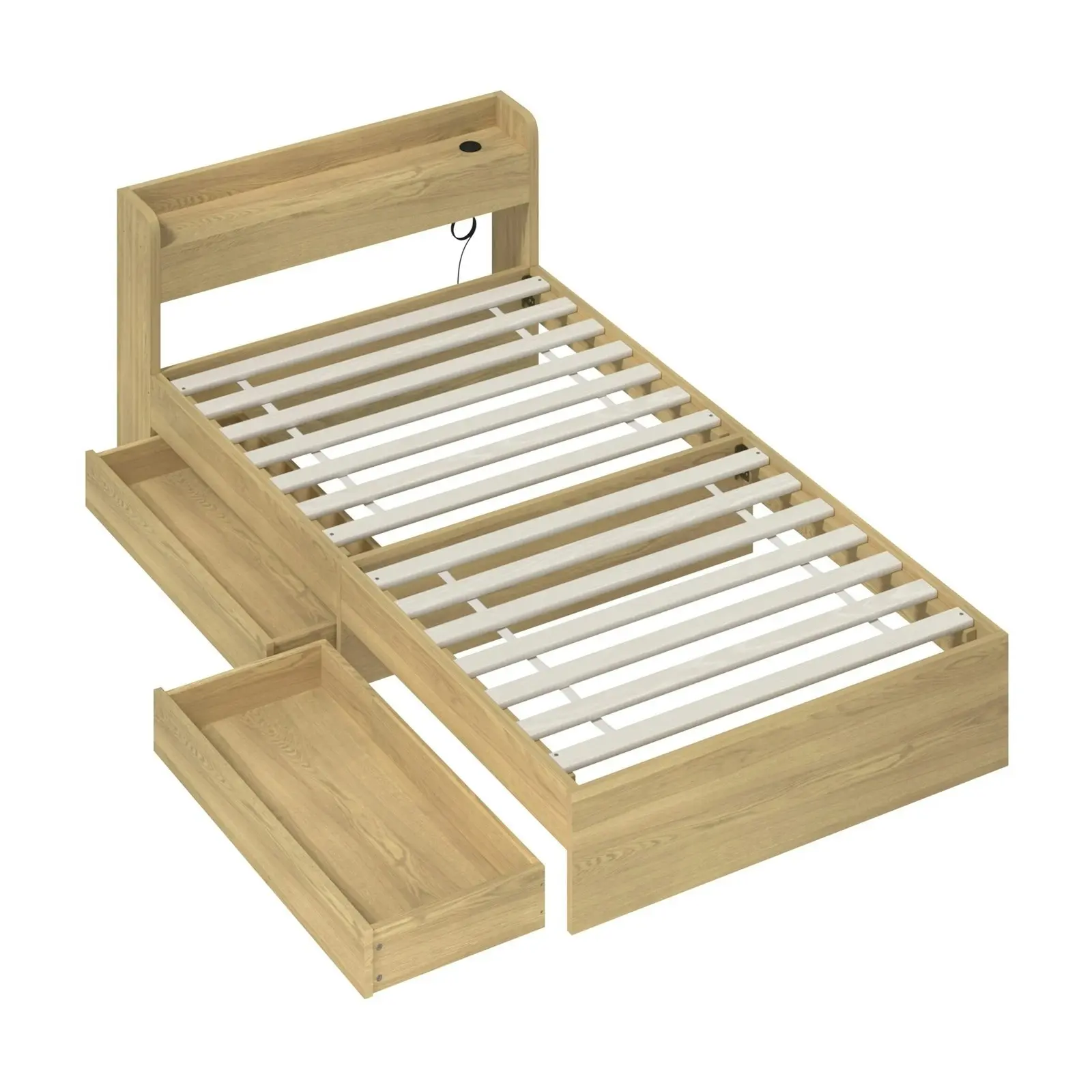 Oikiture Bed Frame King Single Size With Charging Port 2 Drawers MEXI