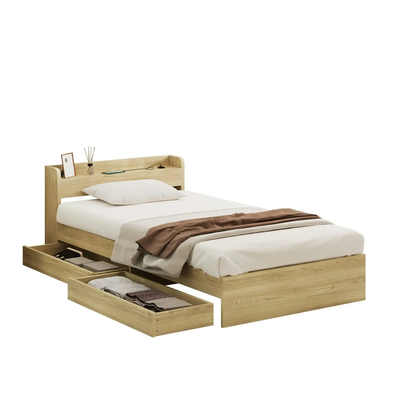 Oikiture Bed Frame King Single Size With Charging Port 2 Drawers MEXI