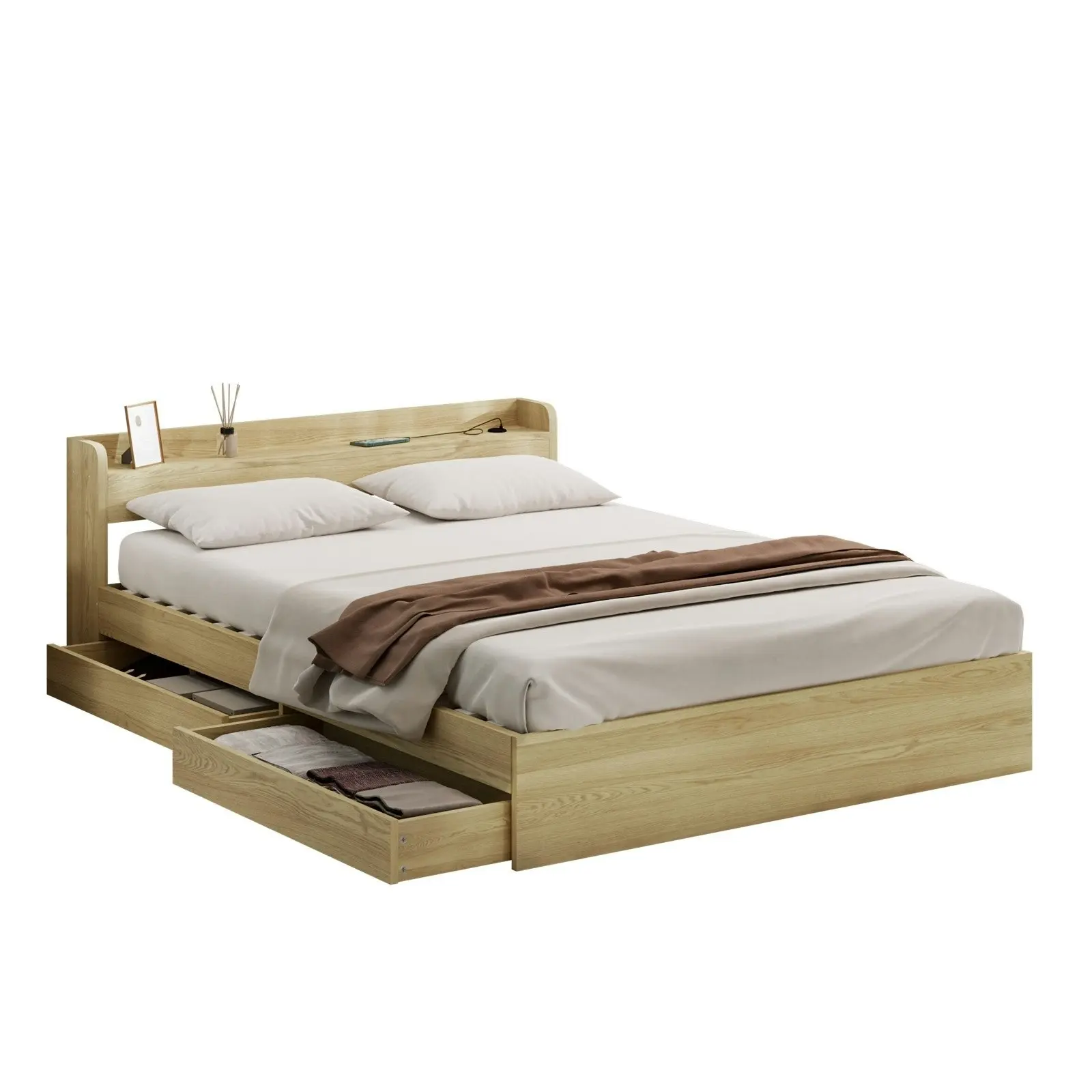 Oikiture Bed Frame Queen Size With Charging Port 2 Drawers MEXI