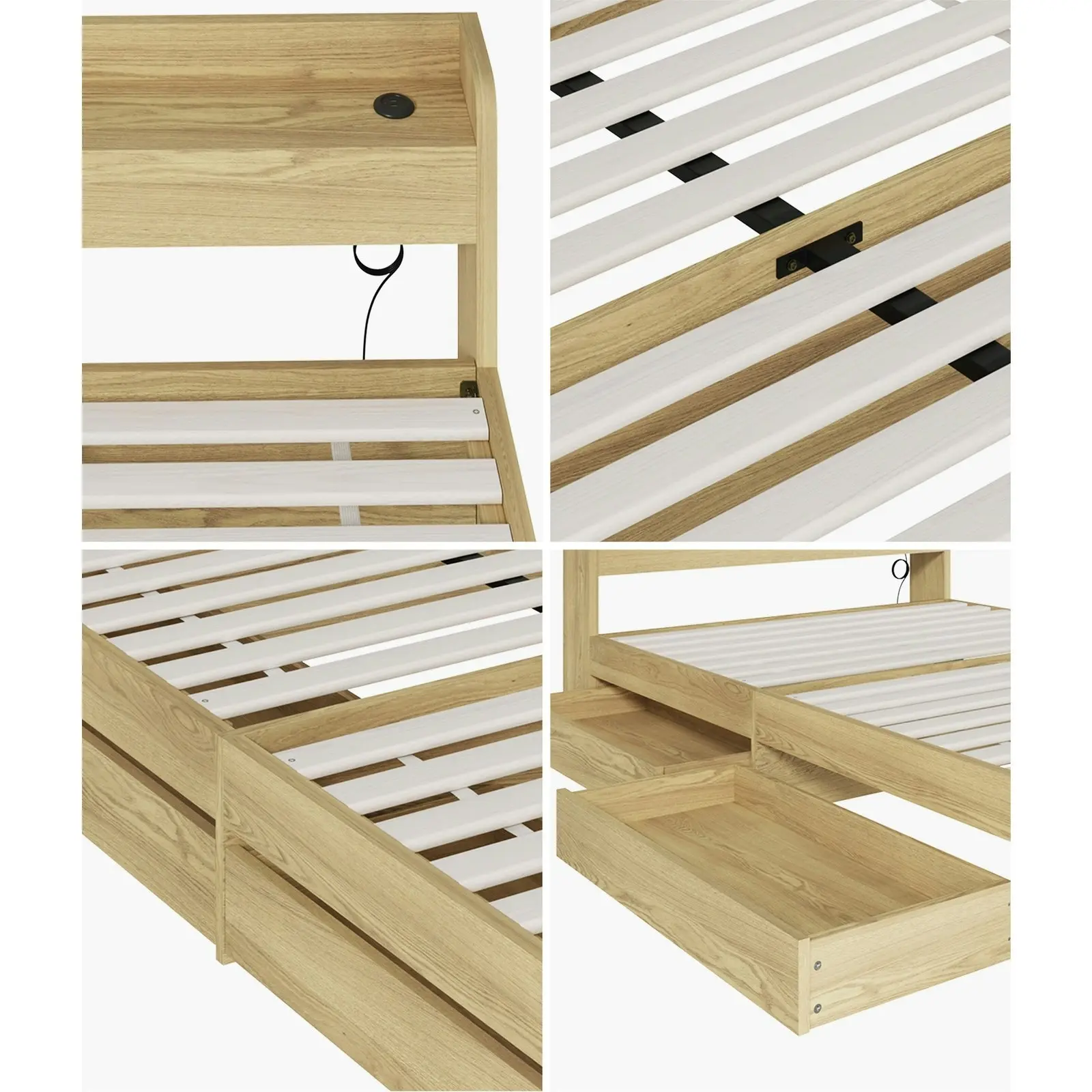 Oikiture Bed Frame Queen Size With Charging Port 2 Drawers MEXI