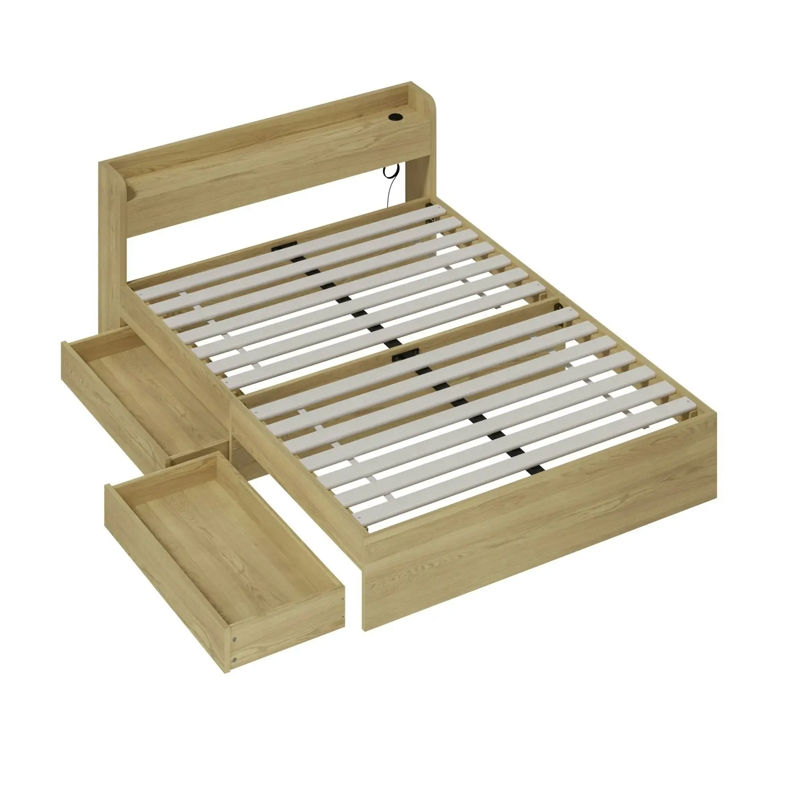 Oikiture Bed Frame Double Size With Charging Port 2 Drawers MEXI