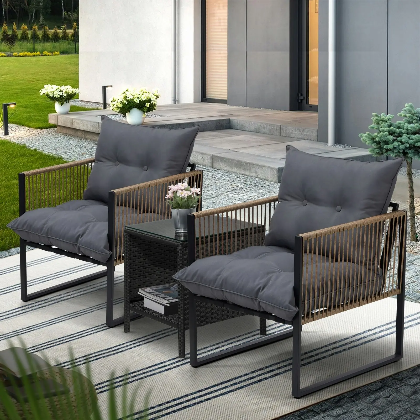 Livsip 2 Seater Outdoor Patio Set Rattan Table Garden Lounge Setting Furniture