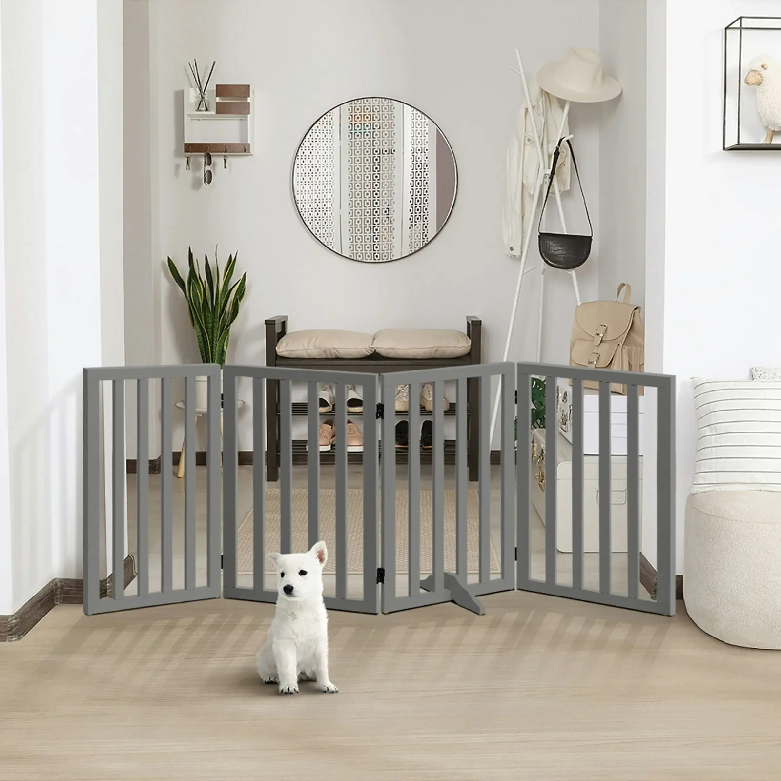 Alopet Wooden Pet Gate Dog Fence 189x80cm 4 Panels Safety Stair Barrier Security Door