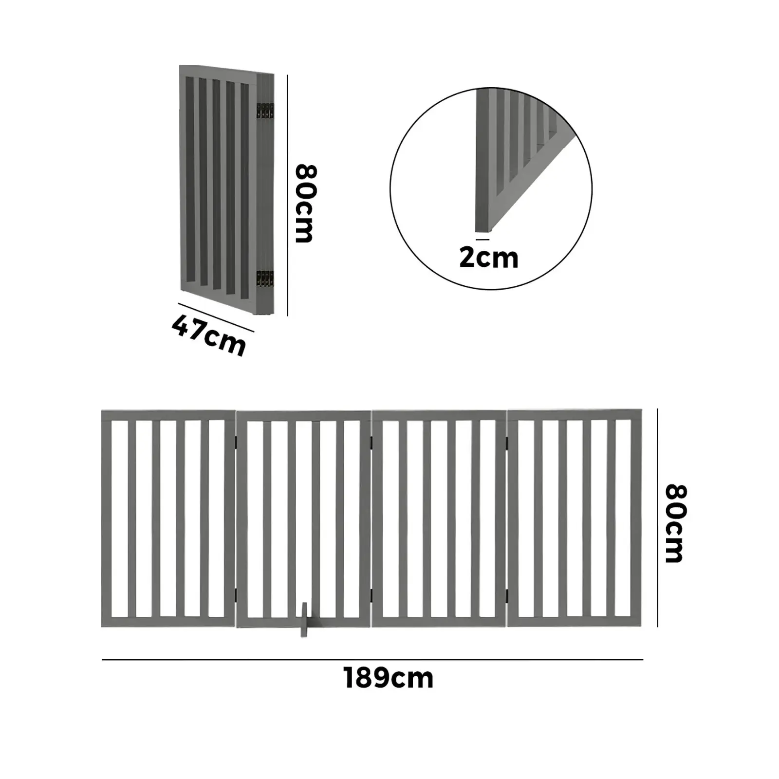 Alopet Wooden Pet Gate Dog Fence 189x80cm 4 Panels Safety Stair Barrier Security Door