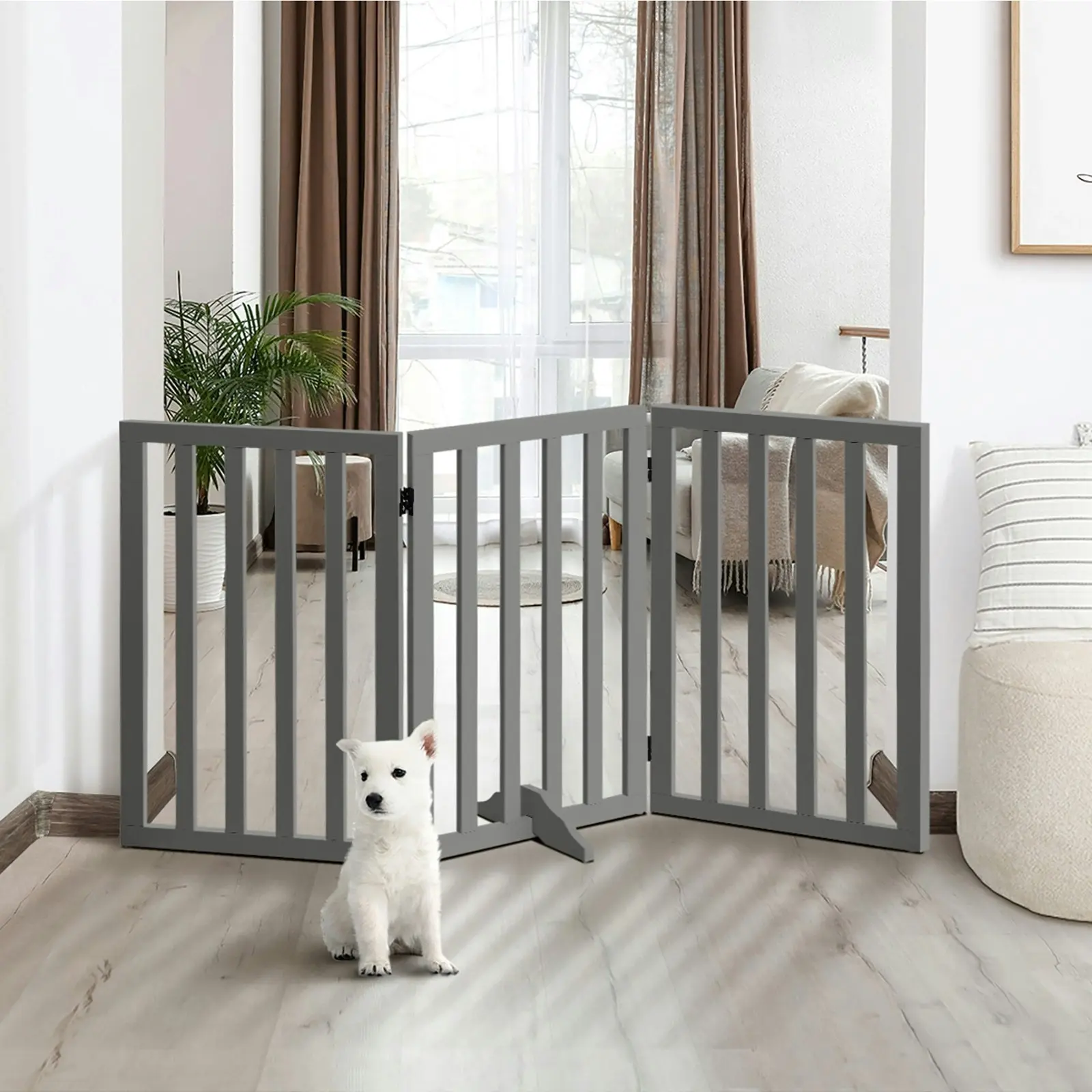 Alopet Wooden Pet Gate Dog Fence 142x80cm 3 Panels Safety Stair Barrier Security Door