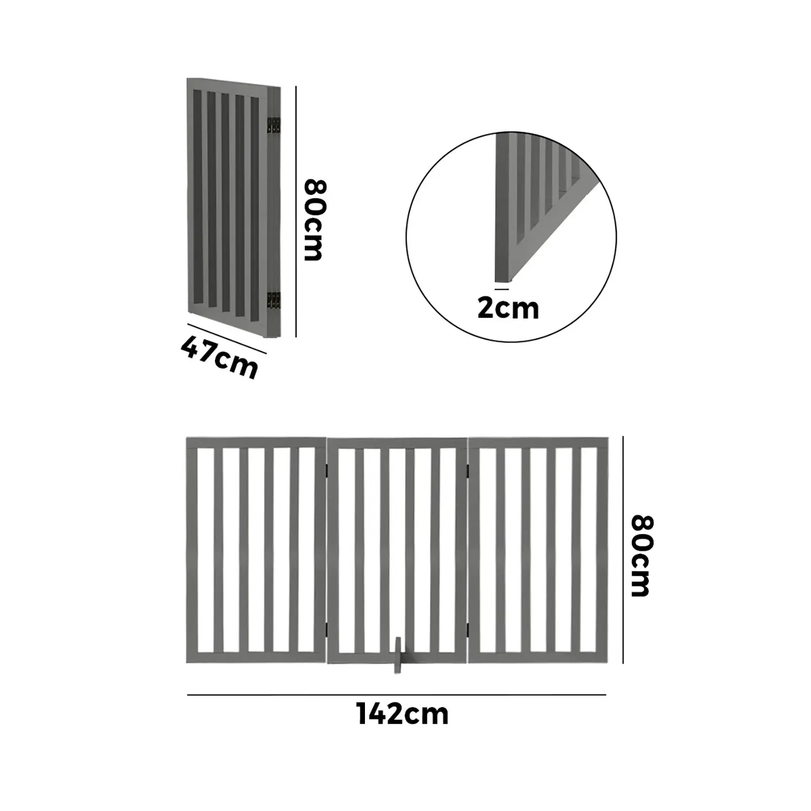 Alopet Wooden Pet Gate Dog Fence 142x80cm 3 Panels Safety Stair Barrier Security Door