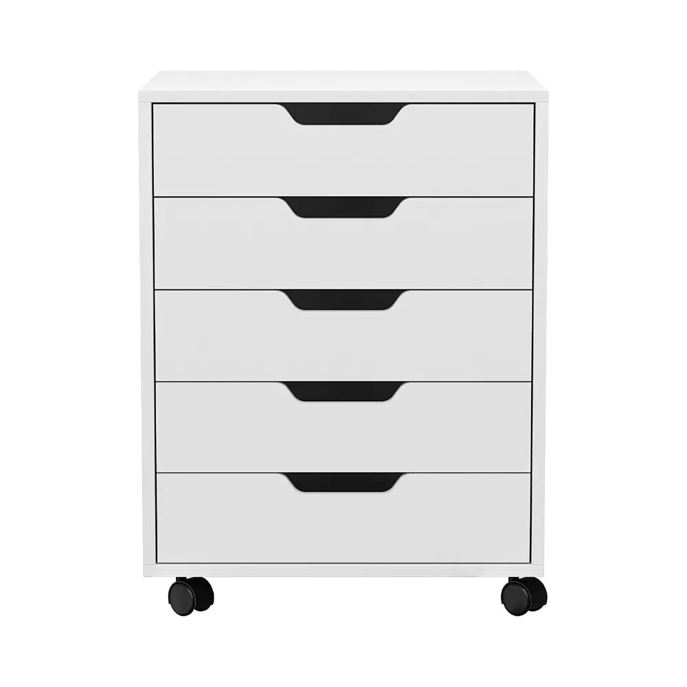 Artiss 5-Drawer Filing Cabinet Mobile Rolling Storage Cabinet Chest of Drawers Stand White