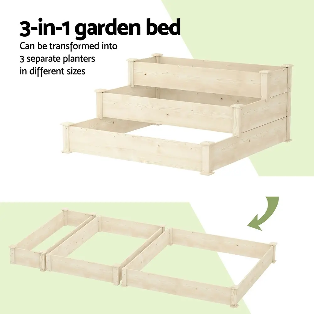 Green Fingers 3-Tier Wooden Raised Garden Bed Elevated Ground Vegetable Planter Box