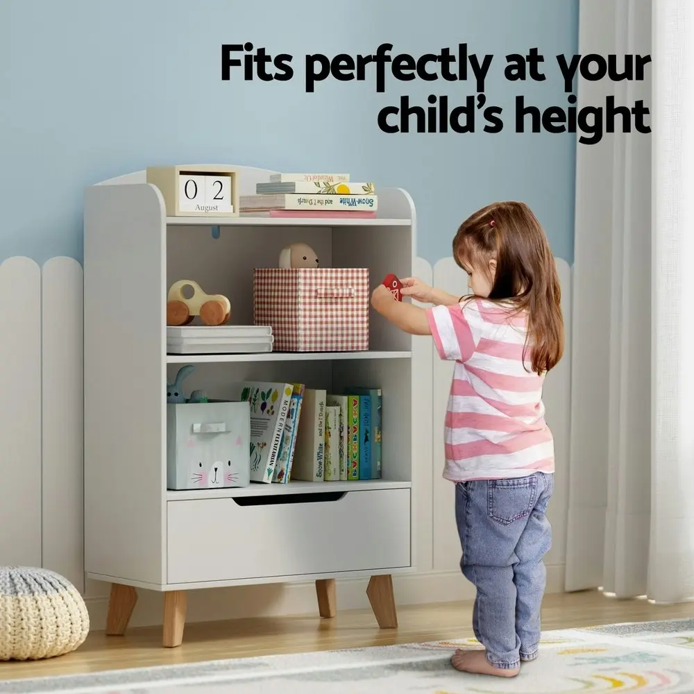 Keezi Kids Bookshelf 3 Tiers Storage Children Bookcase Toys Organiser Drawer