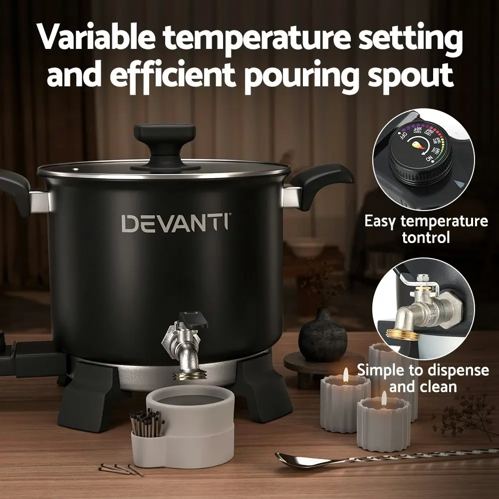 Devanti 5L Wax Melter Candle Making 1200W Melting Pot Furnace Quick Pour Spout Soy Soap