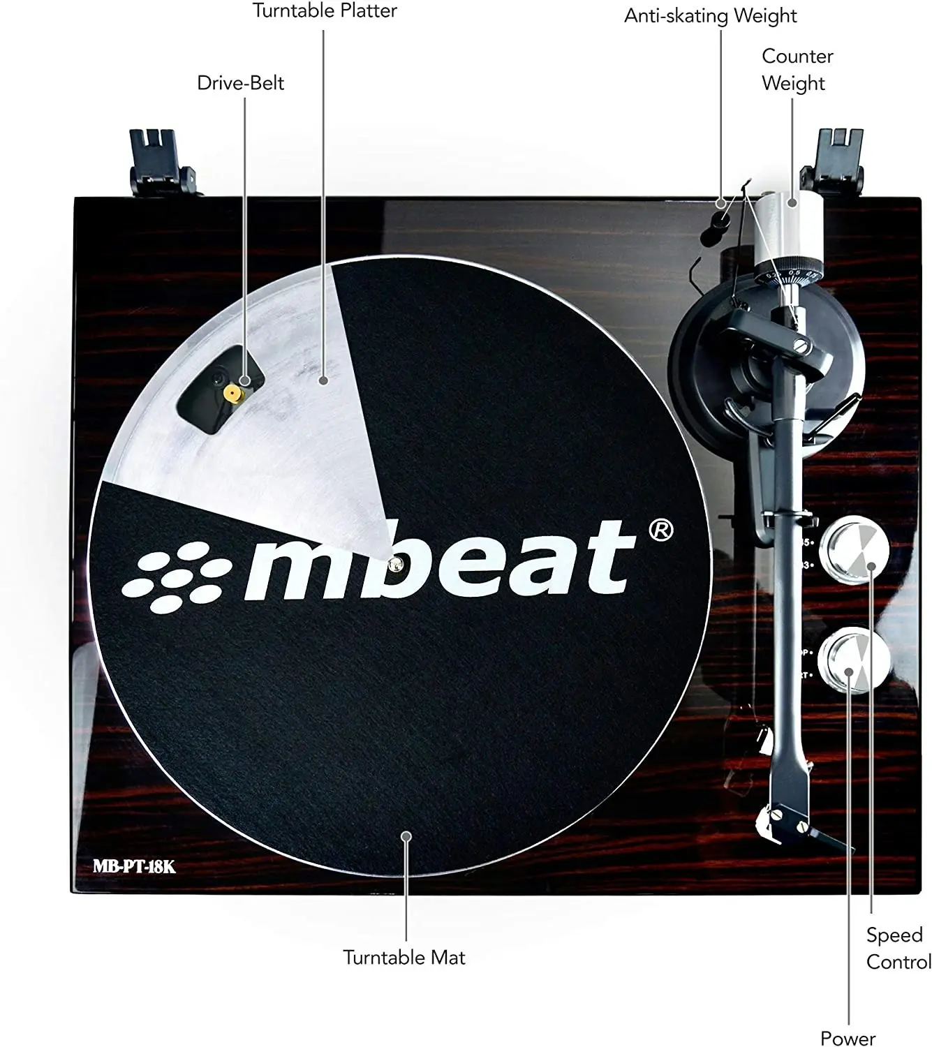 mBeat Pt-18k Bluetooth Turntable Player - Black