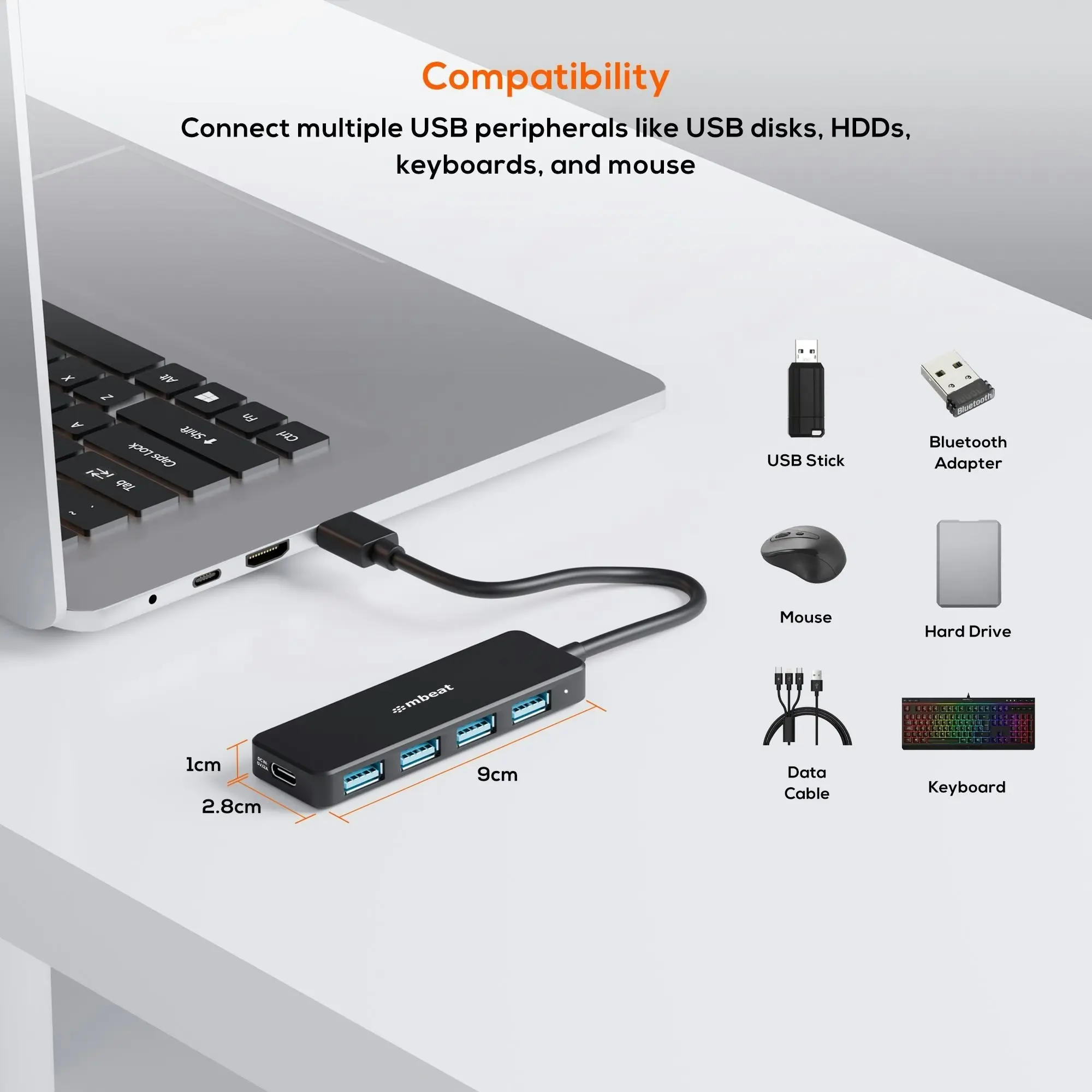 mBeat 4-port Usb 3.0 Hub With Usb-c Dc Port - Black