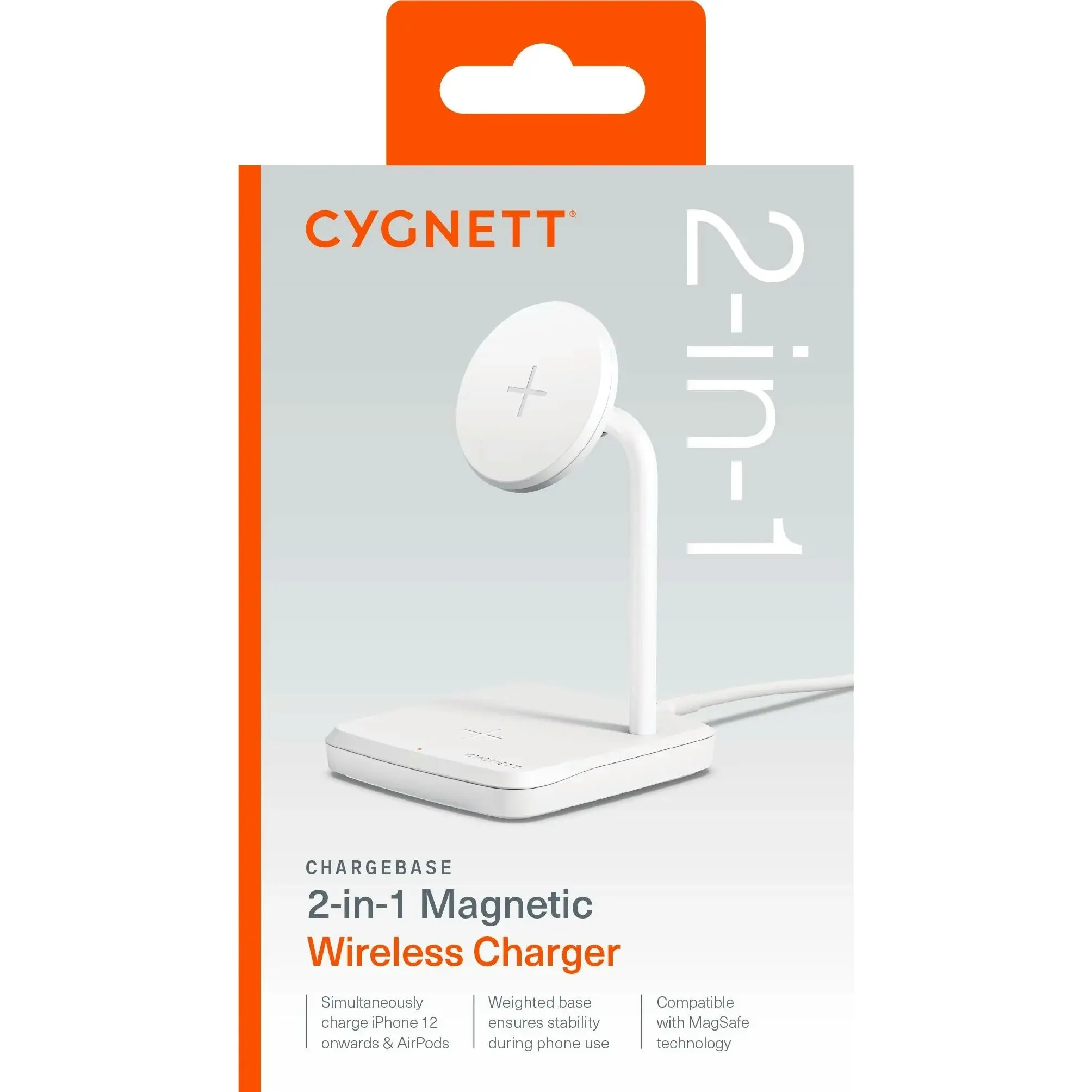 Cygnett Charge Base 2-in-1 Magnetic Wireless Charger - White