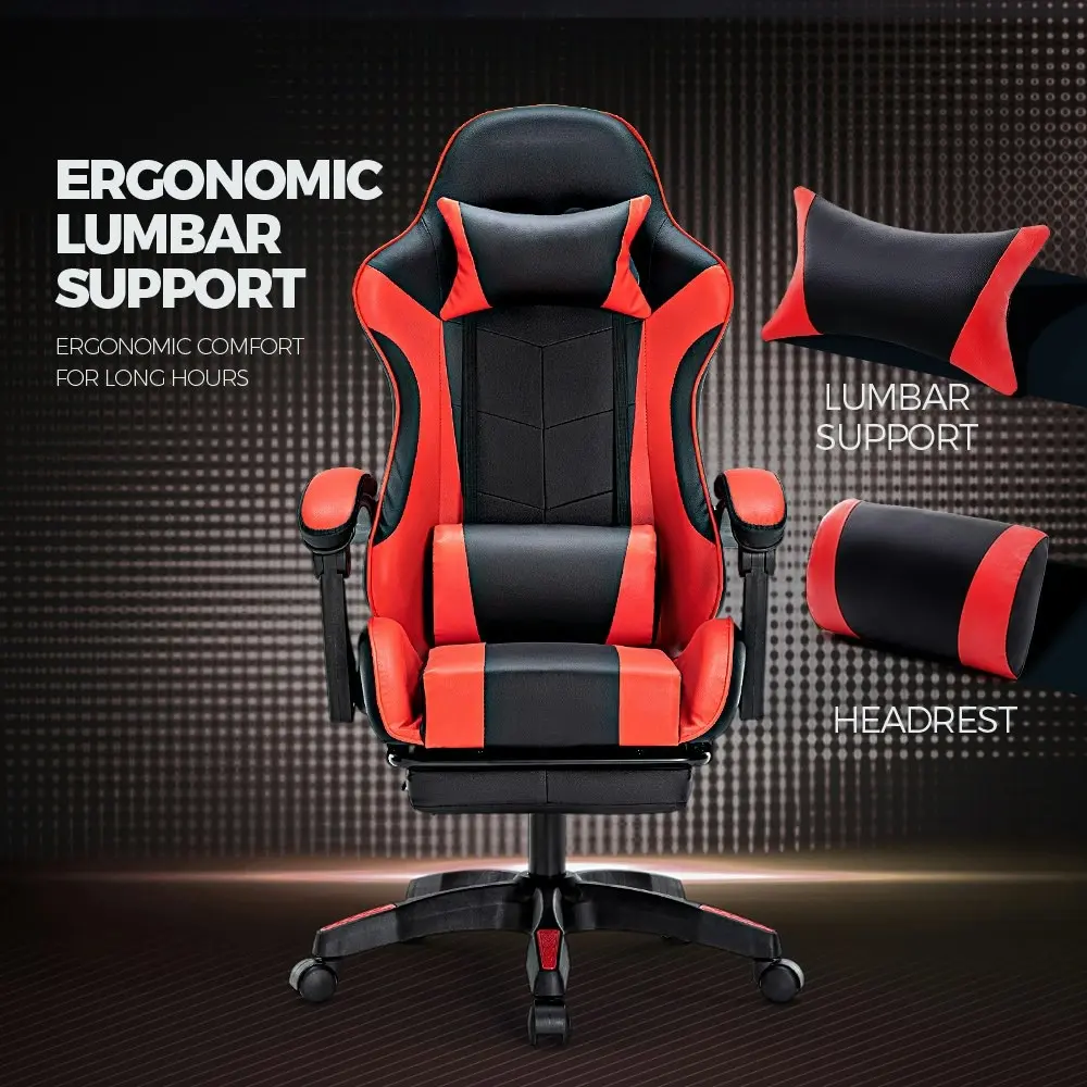 Furb Gaming Office Chair PU Leather Executive Computer Seat with Footrest,Red