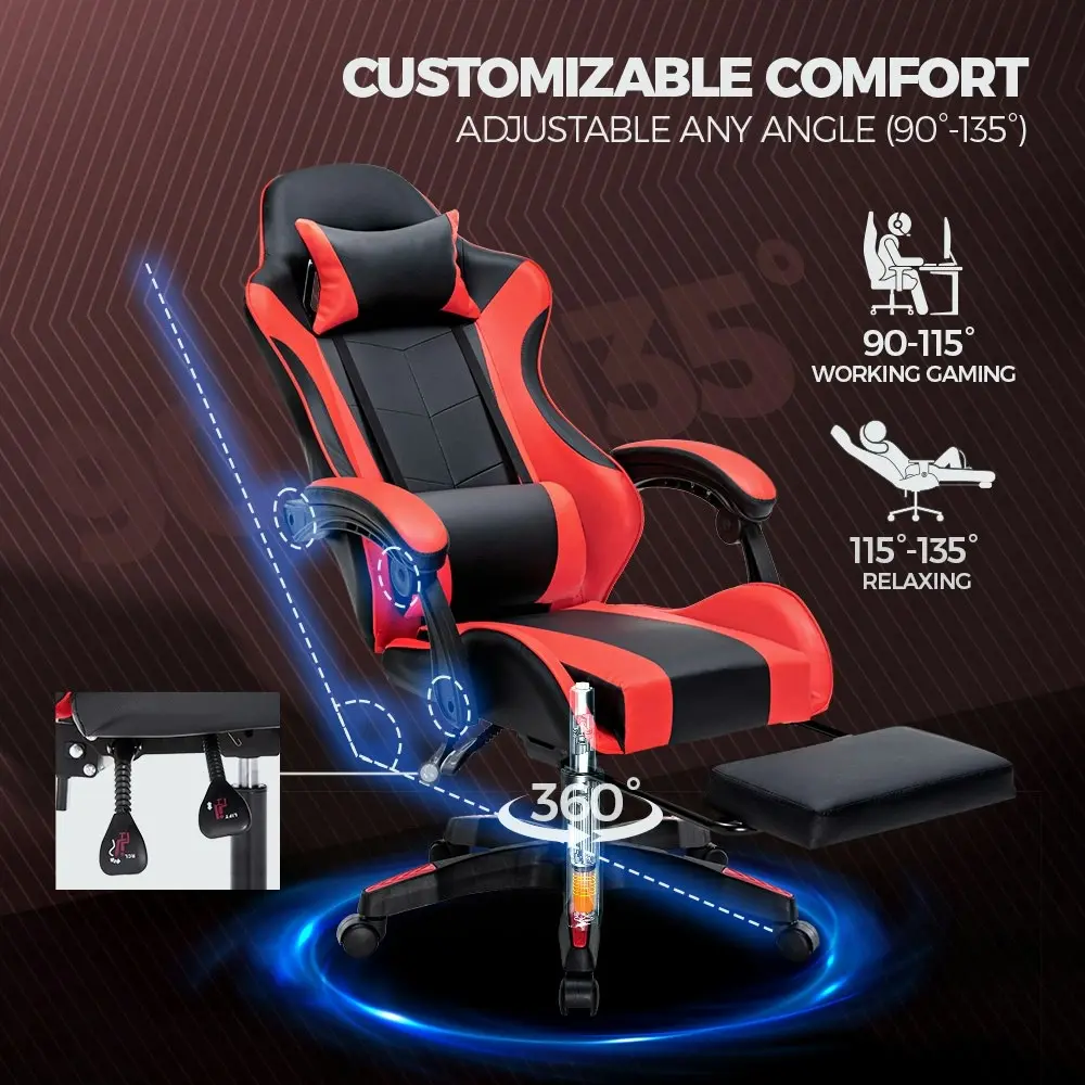 Furb Gaming Office Chair PU Leather Executive Computer Seat with Footrest,Red