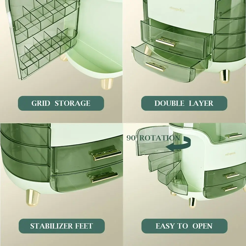 Furb Makeup Organizer Waterproof Cosmetic Storage Case Holder Drawer Green