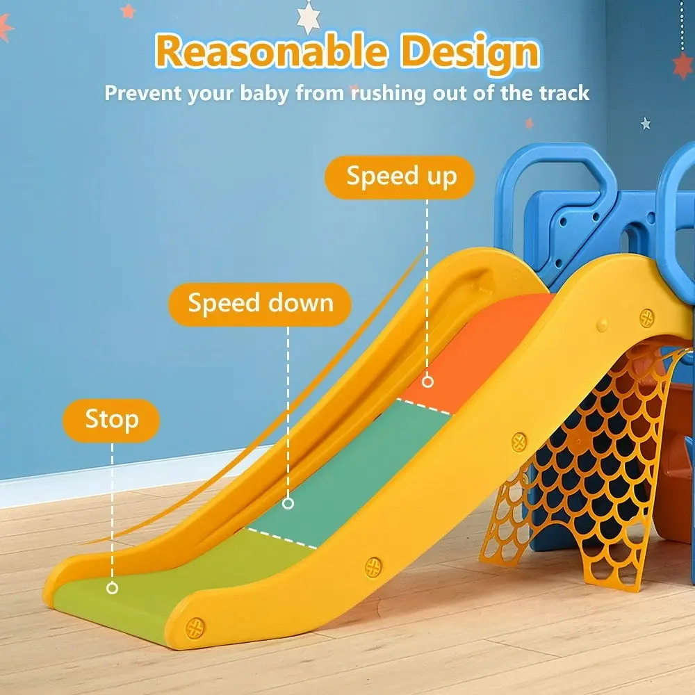 Juna Kids Slide, Toddlers Slide w/ Bus Playhouse, Basketball & Baseball Play Set