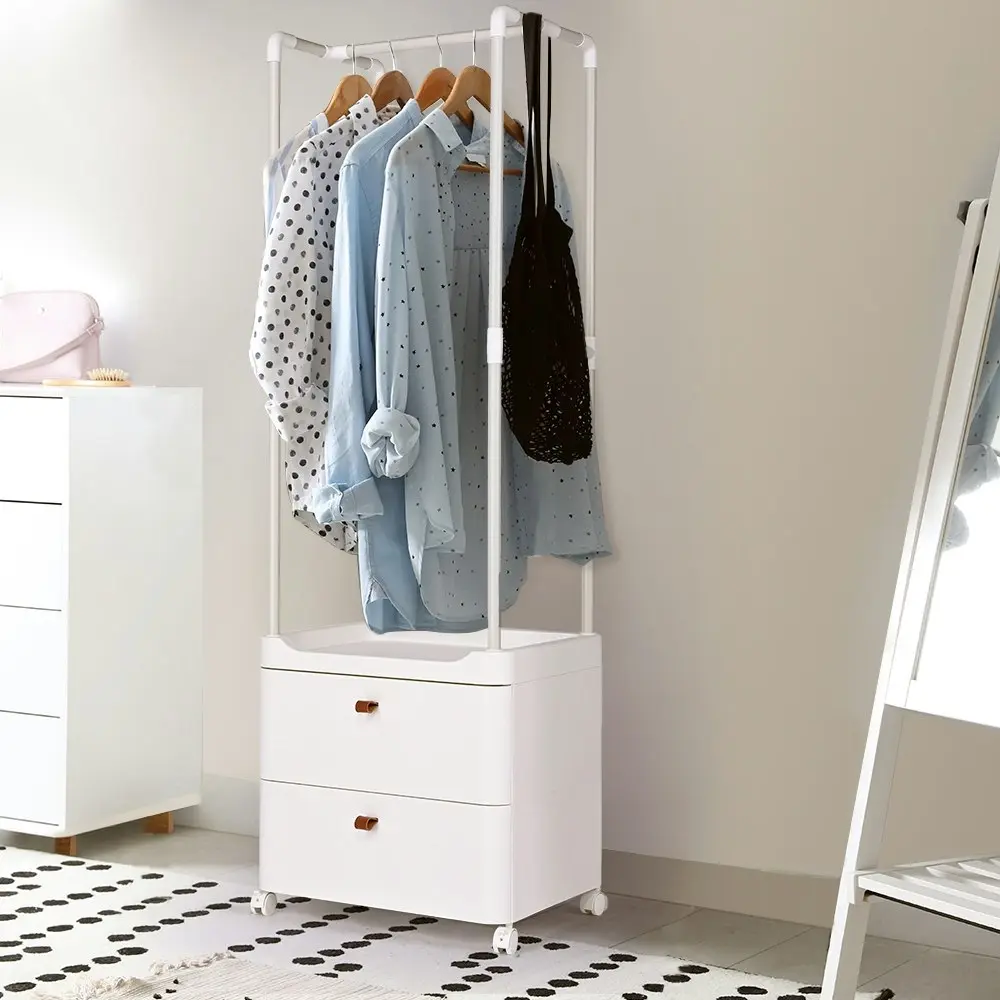 Furb Clothe Rack 3-In-1 Coat Rack Storage Stand Rolling Storage Cart White Small