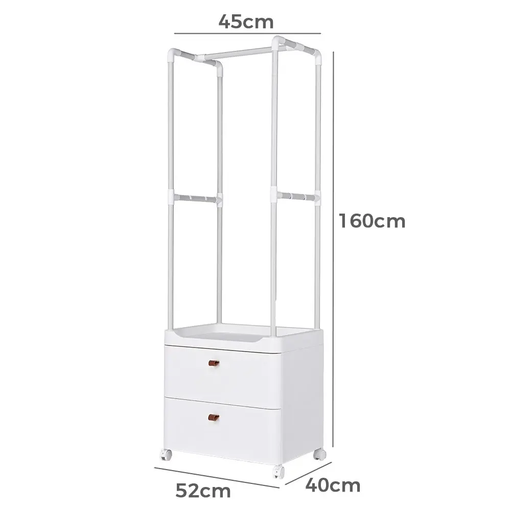 Furb Clothe Rack 3-In-1 Coat Rack Storage Stand Rolling Storage Cart White Small