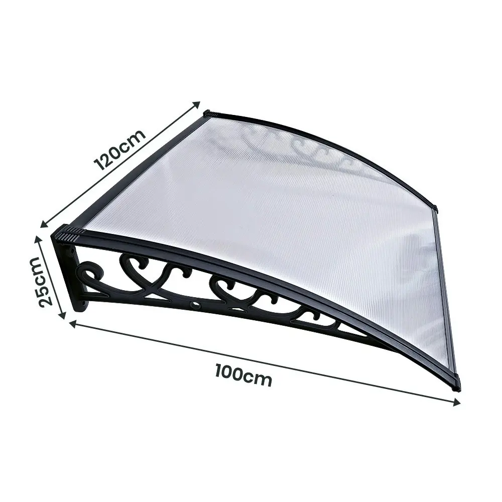 Groverdi Window Door Awning Outdoor Canopy Patio Rain Shield Cover DIY 1Mx1.2M Black Clear