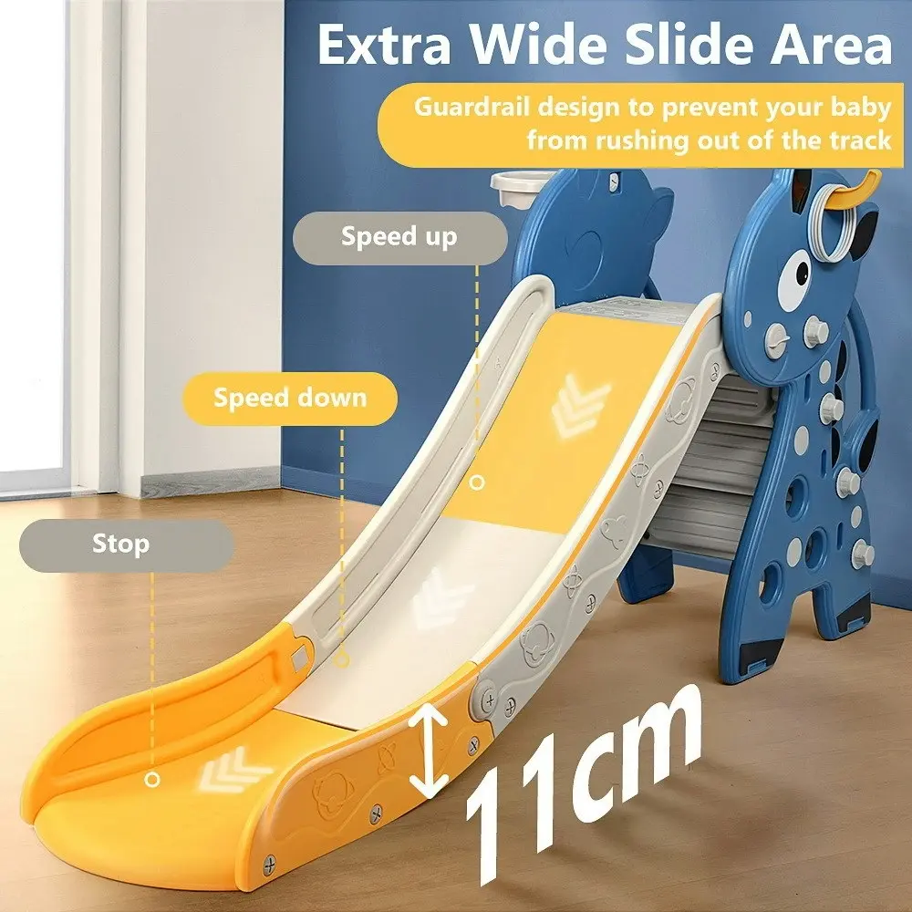 Juna Toddler Slide, 4-in-1 Kids Slide w/ Stairs Basketball Hoop and Ring Toss