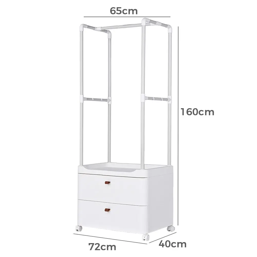 Furb Clothes Rack 3-In-1 Coat Rack Storage Stand Rolling Storage Cart White