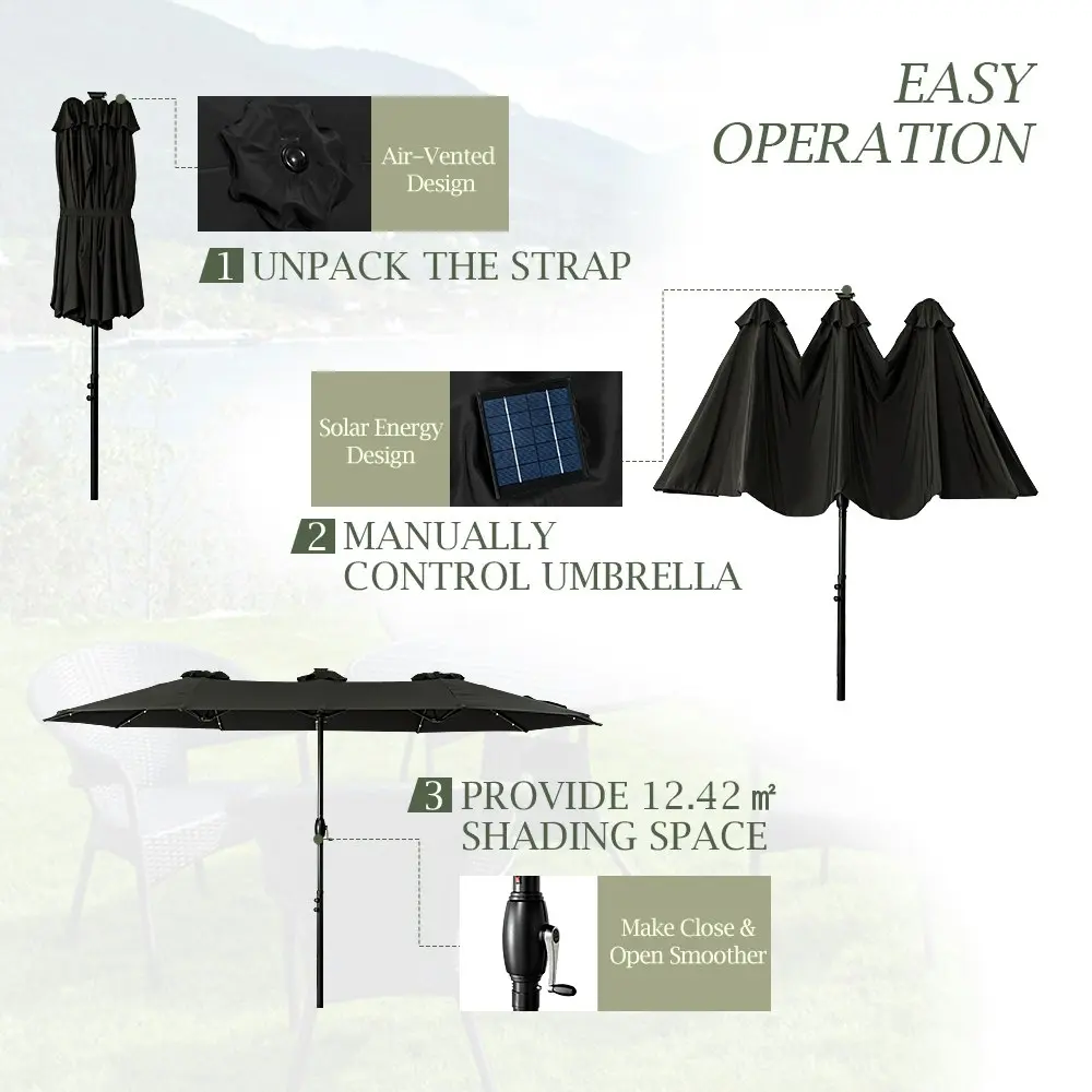 Groverdi 4.6M Double-Sided Patio Umbrella Outdoor Large Umbrella w/ Solar Lights