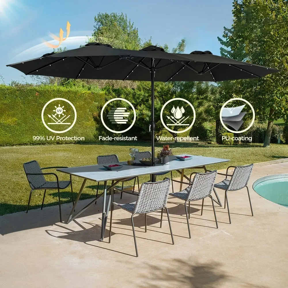 Groverdi 4.6M Double-Sided Patio Umbrella Outdoor Large Umbrella w/ Solar Lights