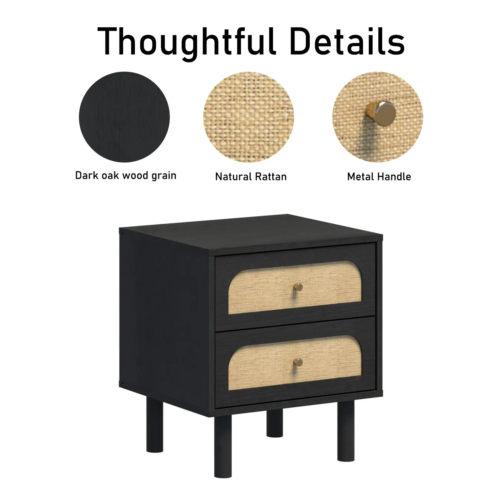 Elisa 2 Drawer Rattan Nightstands Sleek and Stylish Side Table for Modern Bedroom