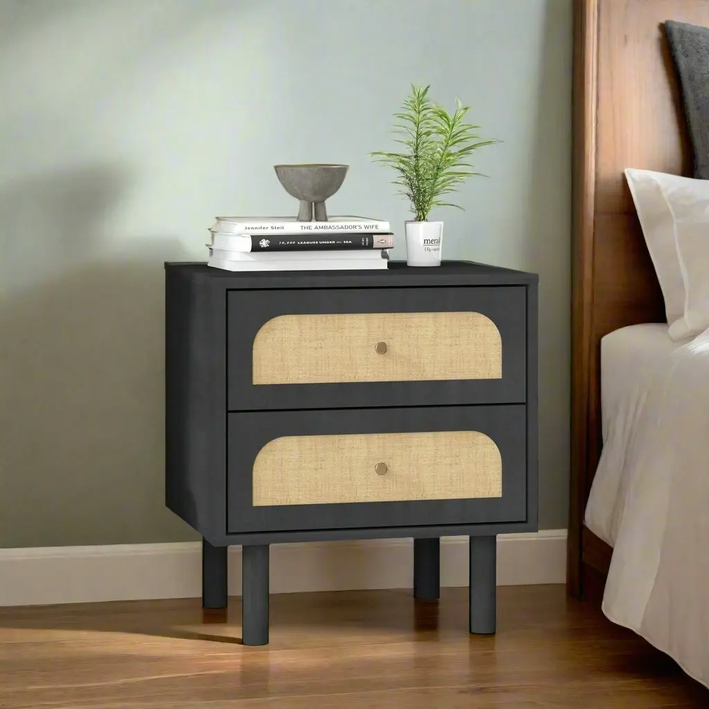 Elisa 2 Drawer Rattan Nightstands Sleek and Stylish Side Table for Modern Bedroom