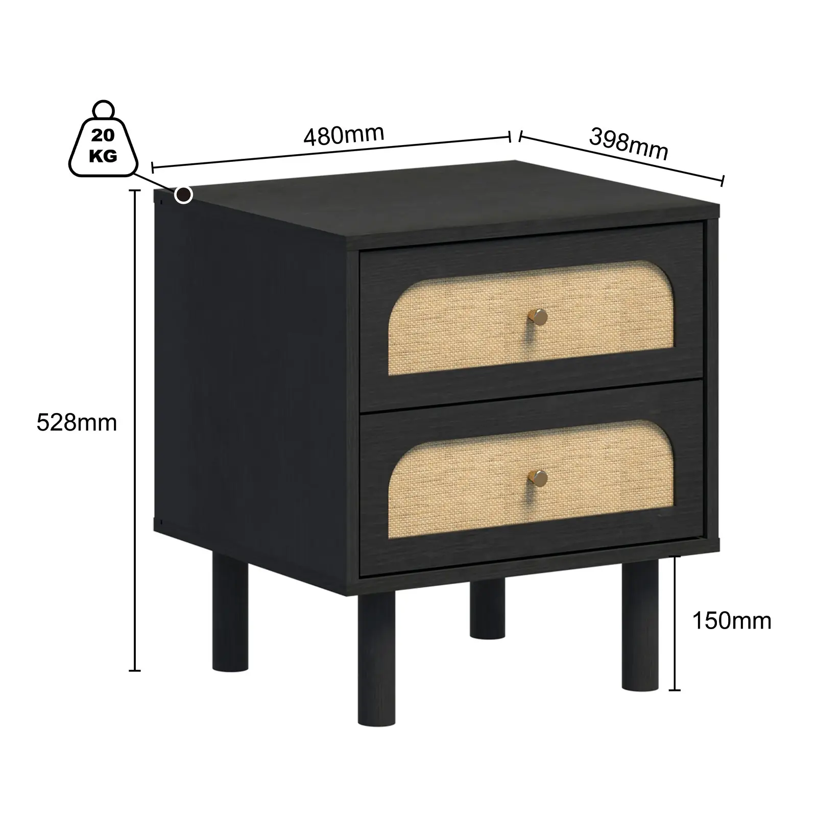 Elisa 2 Drawer Rattan Nightstands Sleek and Stylish Side Table for Modern Bedroom