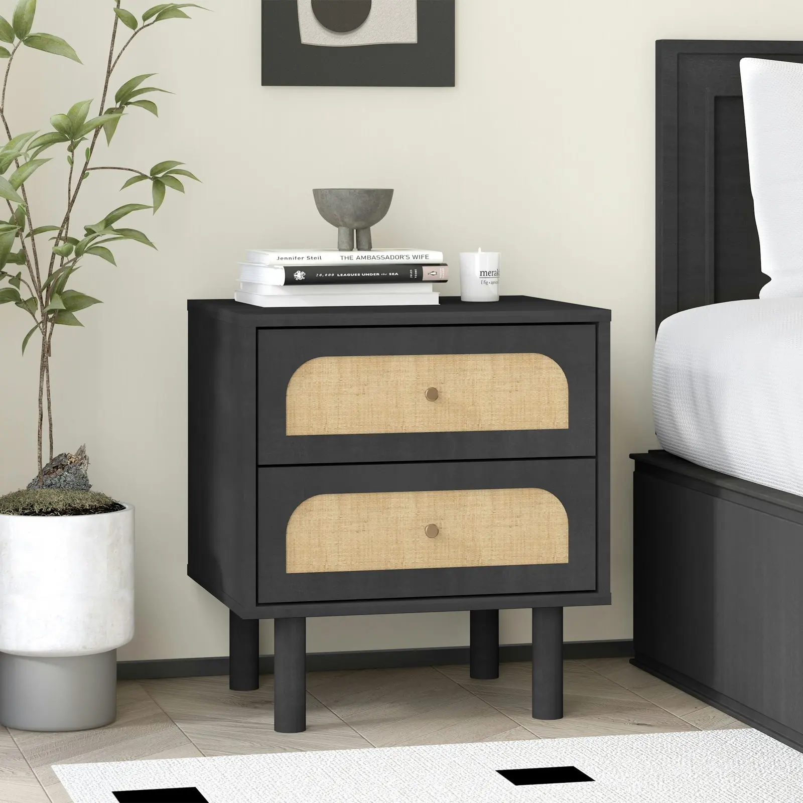 Elisa 2 Drawer Rattan Nightstands Sleek and Stylish Side Table for Modern Bedroom