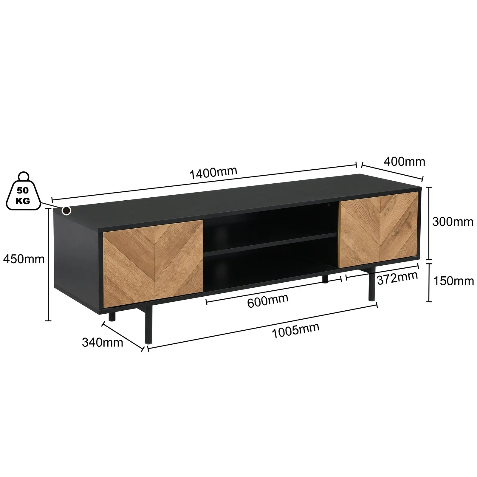 Chrovern TV Entertainment Unit | 140CM Wide TV Cabinet for Bedroom & Living Room