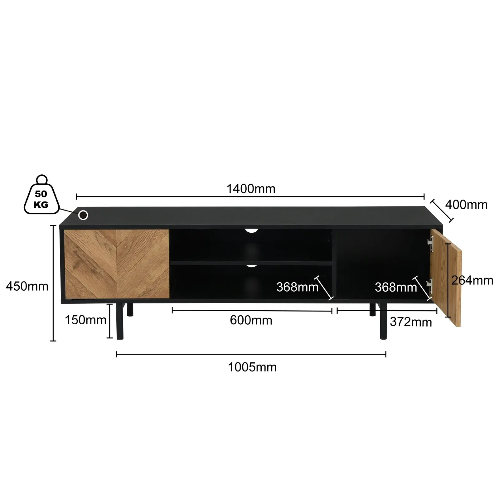 Chrovern TV Entertainment Unit | 140CM Wide TV Cabinet for Bedroom & Living Room