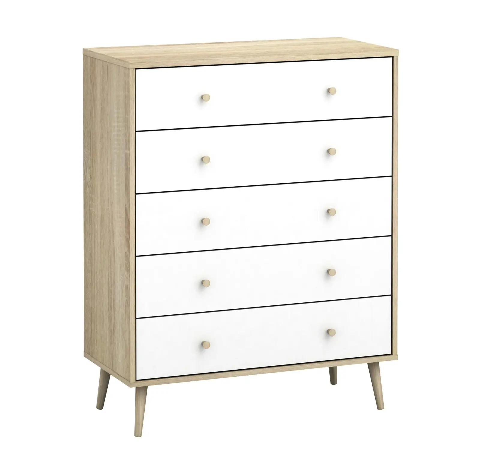 Adriana 5 Drawer Chest of Drawers Tallboy Dresser | Scandinavian Style Chest for Elegant Storage